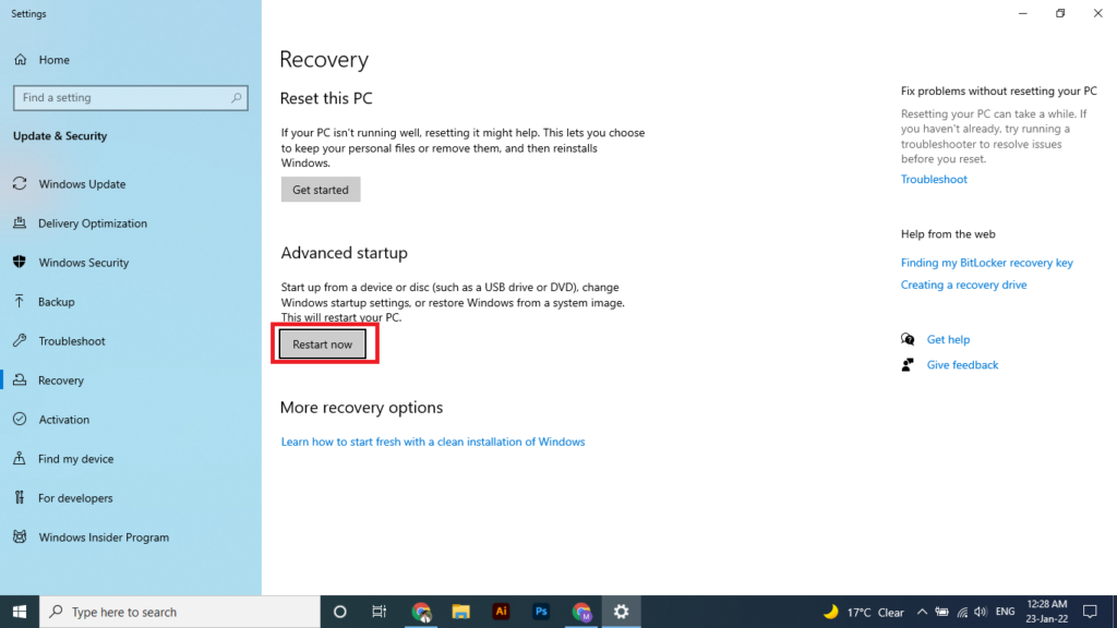 Access bios on Asus laptop in Windows 10
