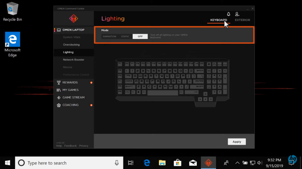 how to turn on keyboard light windows 10